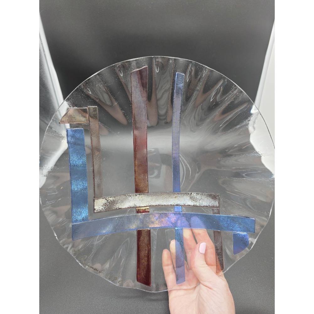 G Reckward 1990 Fused Dichroic Glass Sculpture Bowl Studio Glass Geometric...